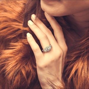 Sterling Silver Round CZ 3-Stone Halo Split Shank